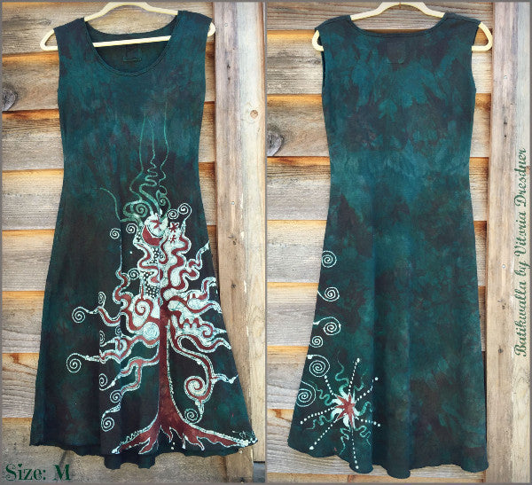 Forest Green Organic Cotton Batik Dress - Slight Imperfection - Batikwalla 
 - 5
