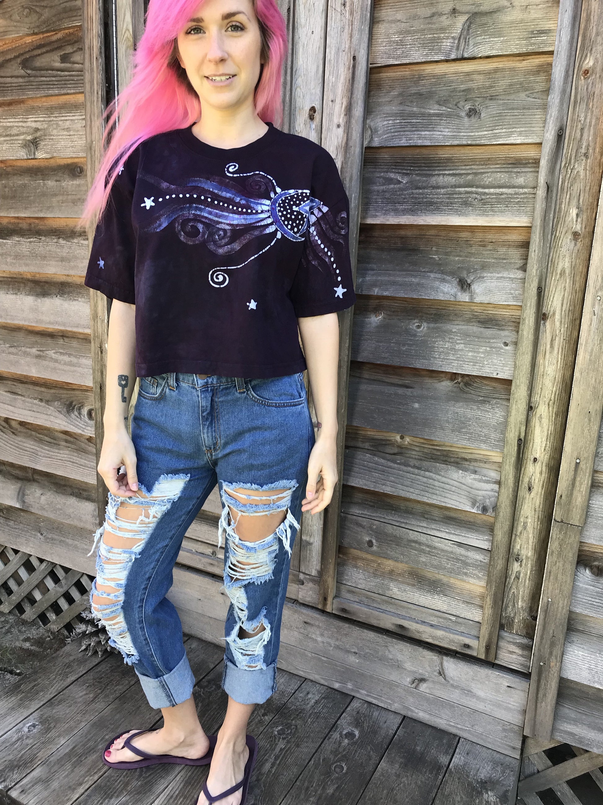 Marooned In The Galaxy Of Starlight Oversize Crop Top Batikwalla by Victoria 