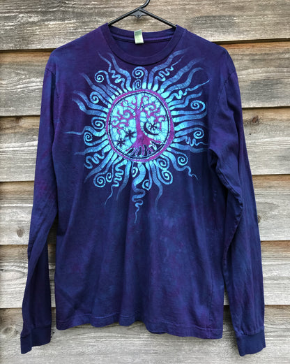 Moonlight Mandala Tree of Life Long Sleeve Organic Cotton Tshirt - Size Large tshirt batikwalla 