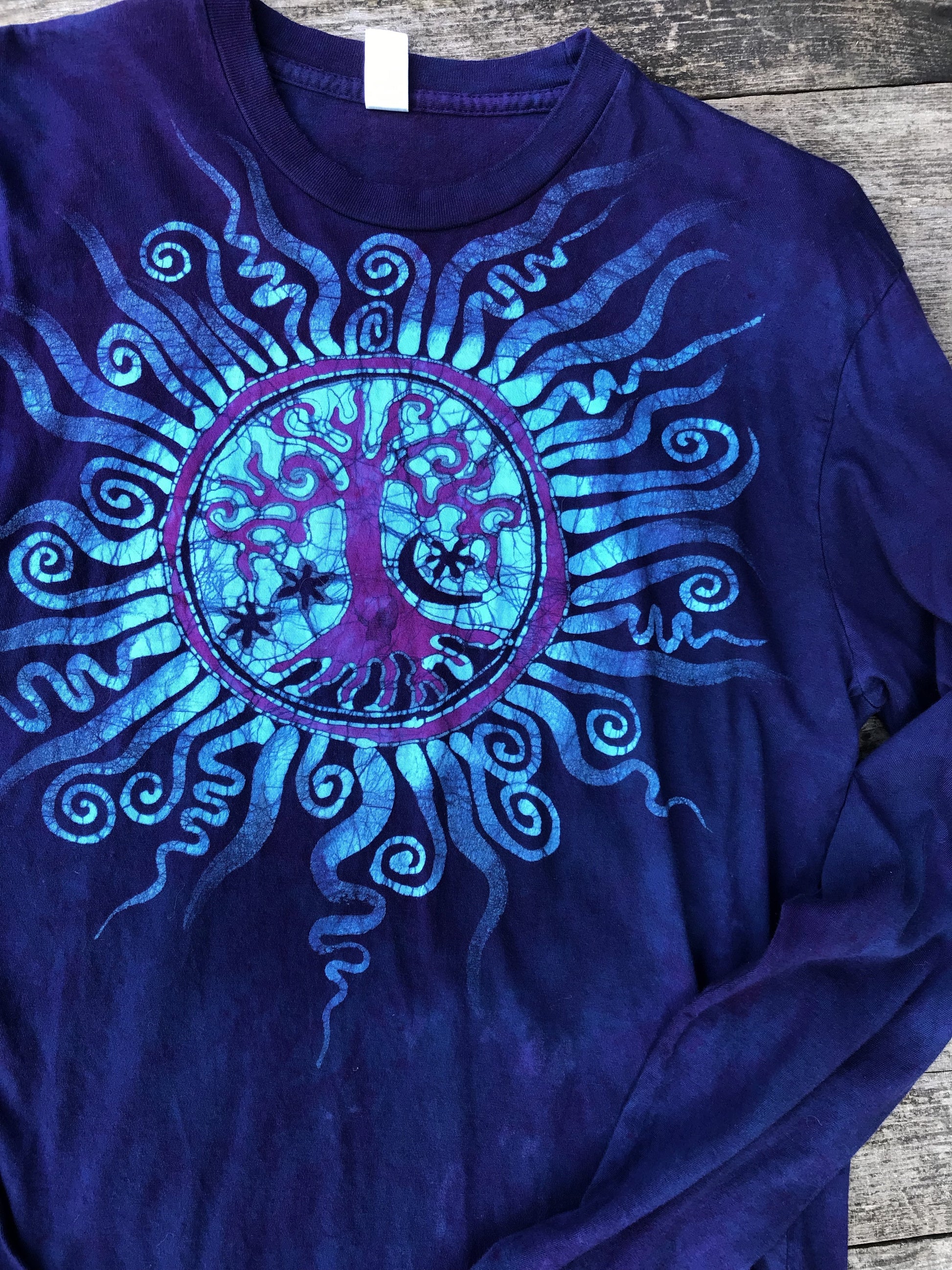 Moonlight Mandala Tree of Life Long Sleeve Organic Cotton Tshirt - Size Large tshirt batikwalla 