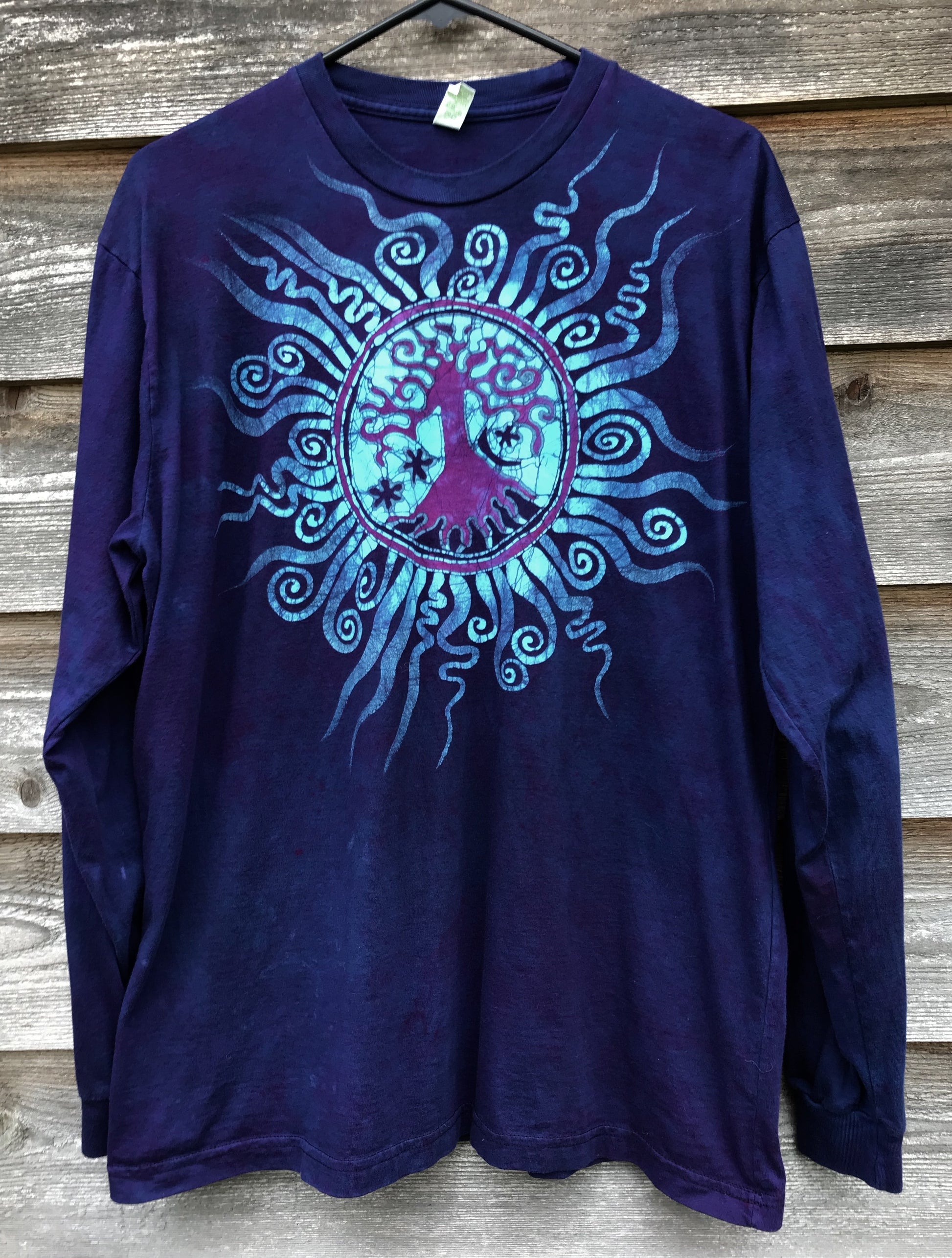 Moonlight Mandala Tree of Life Long Sleeve Organic Cotton Tshirt - Size 2X tshirt batikwalla 