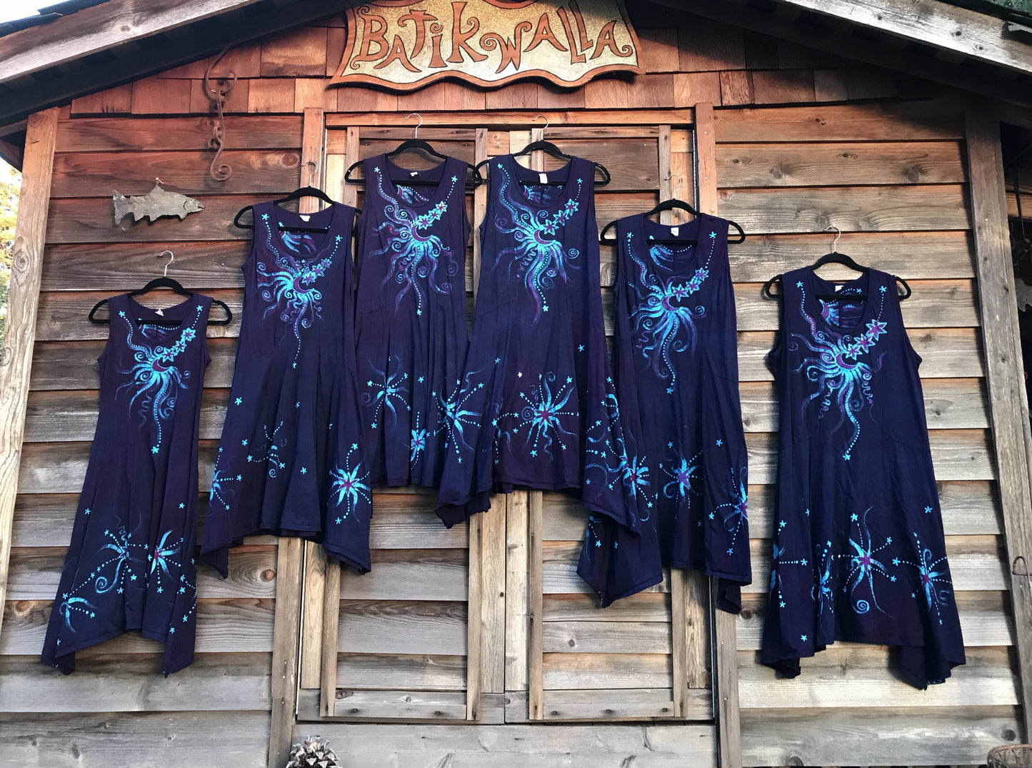 Midnight Moonbeams & Purple Starglow Boho Batik Summer Dress Batik Dresses Batikwalla 