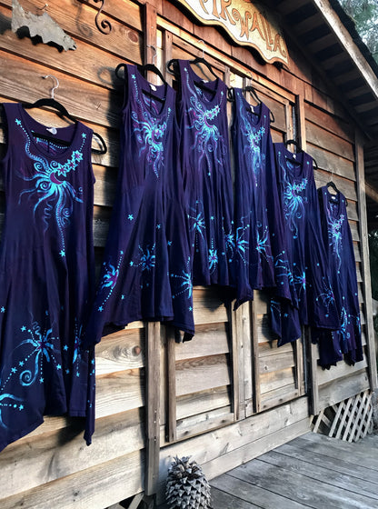 Midnight Moonbeams & Purple Starglow Boho Batik Summer Dress Batik Dresses Batikwalla 