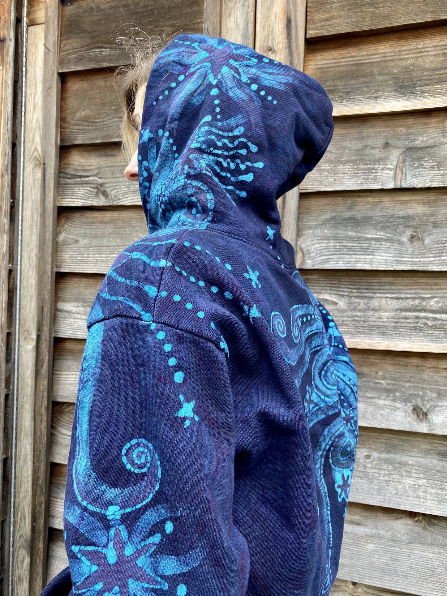 Blue Moon Magic Pullover Hoodie - Handcrafted Batik Creation - For Purple Lightworkers hoodie batikwalla 