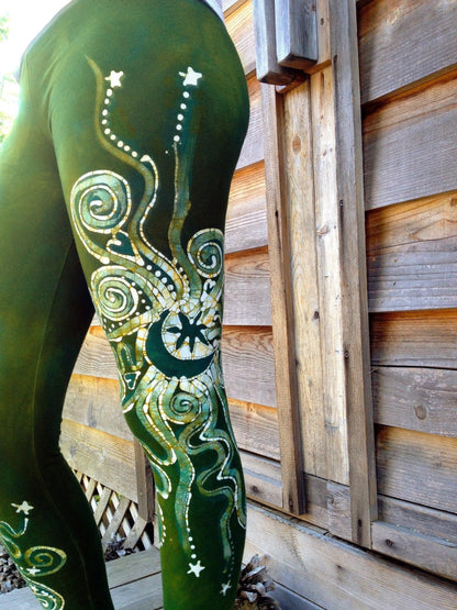 Dancing Green Batik CAPRI Leggings - Size XS ONLY leggings batikwalla 