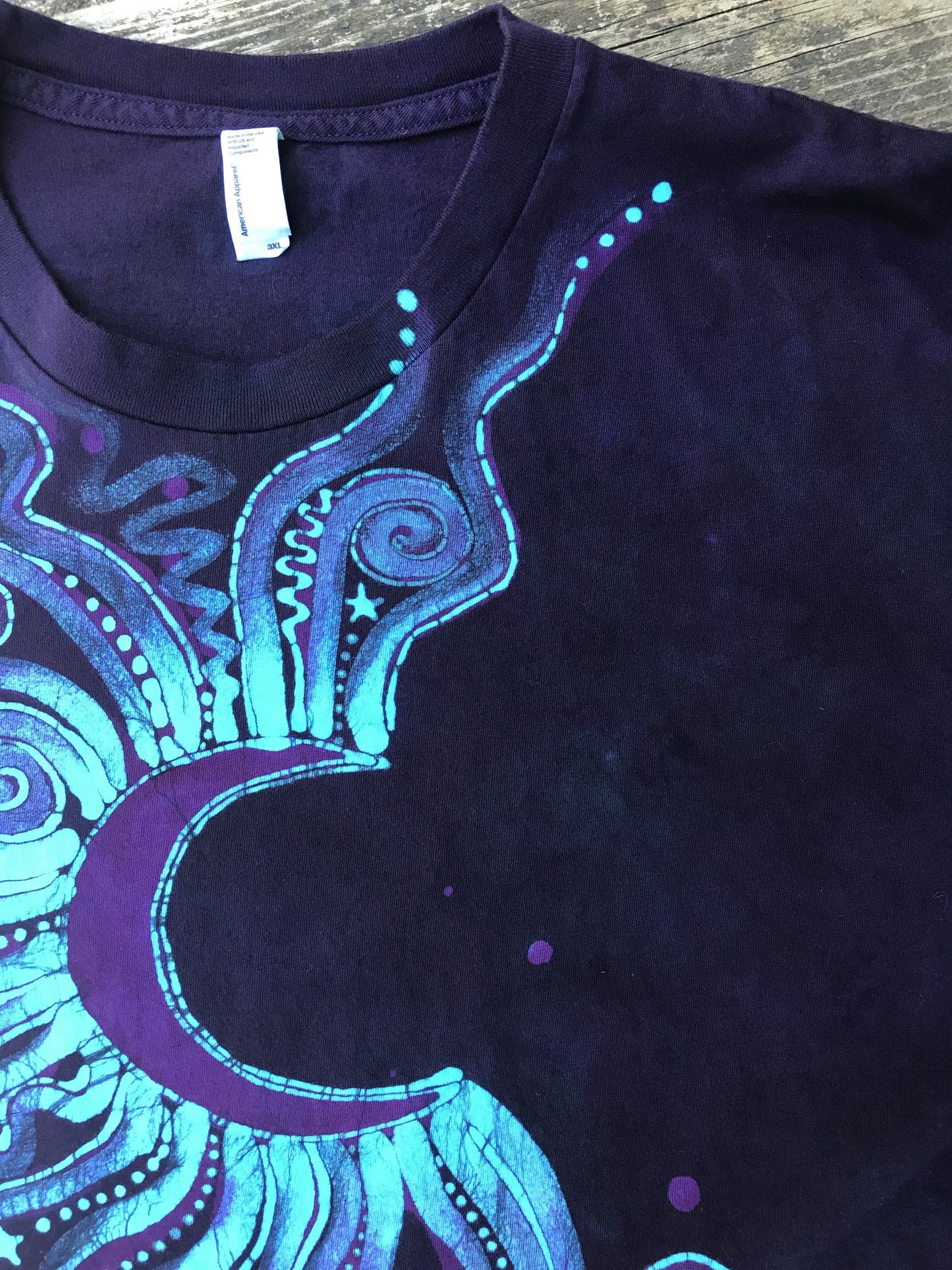 Deep Blue and Purple Moon Handmade Batik Tshirt - Size 3X Tall