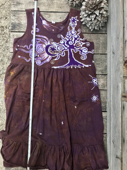 Golden Sun Purple Forest Farmer's Market Pocket Dress - Size XL Batik Dresses Batikwalla XL 