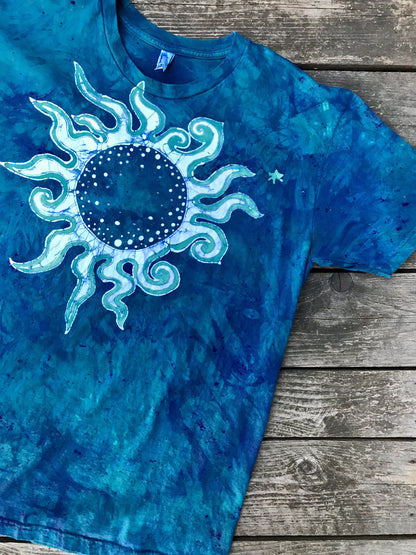 Solar Eclipse in Blue Aqua Handmade Batikwalla Tshirt
