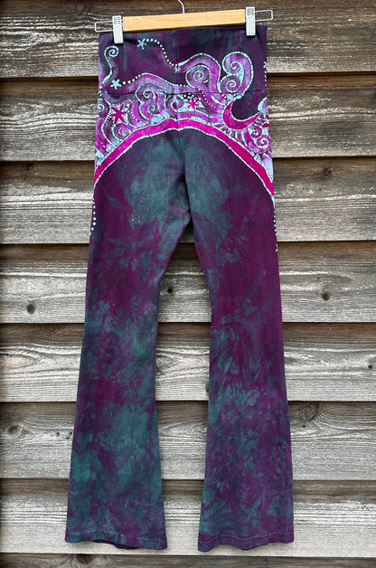 Teal and Magenta Moon Rainbow Stretchy Movement Pants - Size MEDIUM Yoga Pants batikwalla 