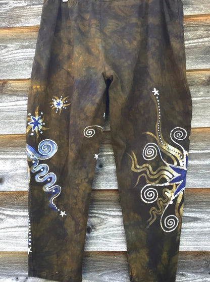 Dark Gold and Purple Sun Stars CAPRI Leggings - Size 2X ONLY leggings batikwalla 