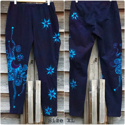 Draft of Deep Purple and Turquoise Moon & Star Batik Leggings leggings batikwalla XL 