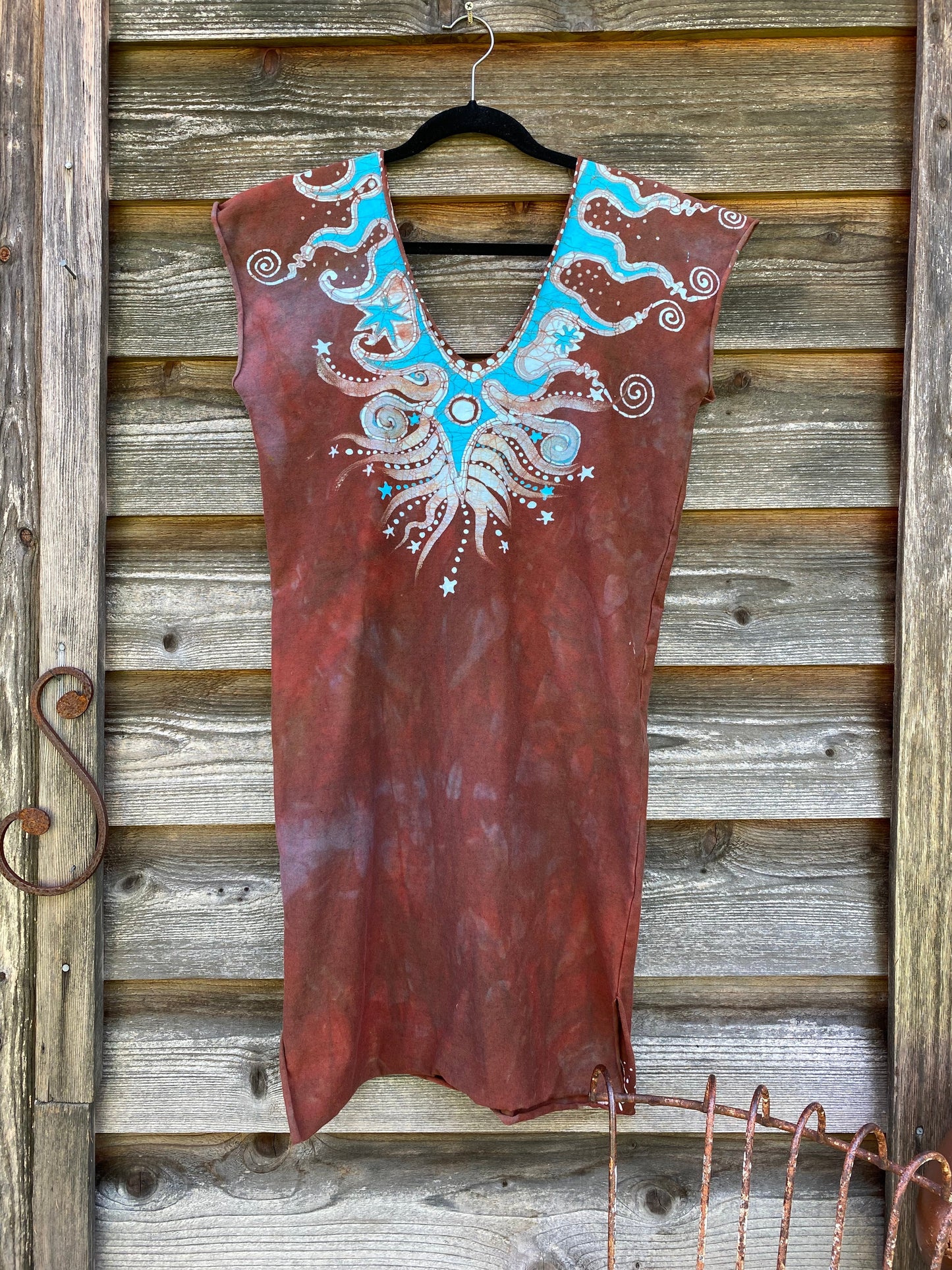 Sedona Red and Turquoise Tribal Stretchy Hemp Tube Dress - Size Large/Medium Batik Dresses Batikwalla 