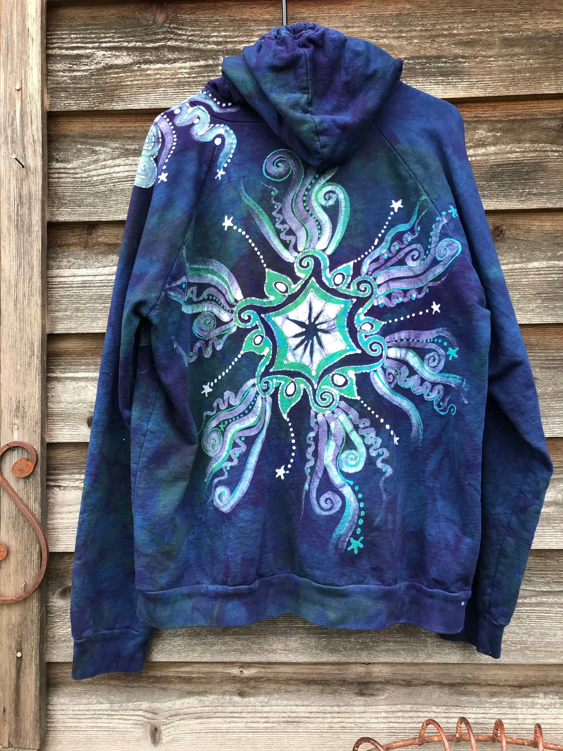 Mystical Mist By The Sea Shore Handmade Batik Zip Hoodie - Size 2X hoodie batikwalla 