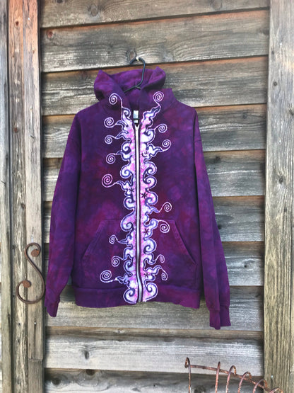 Purple Magenta Very Fancy Tuxedo Swirls Handcrafted Batik Zipper Hoodie - Size Large hoodie batikwalla 