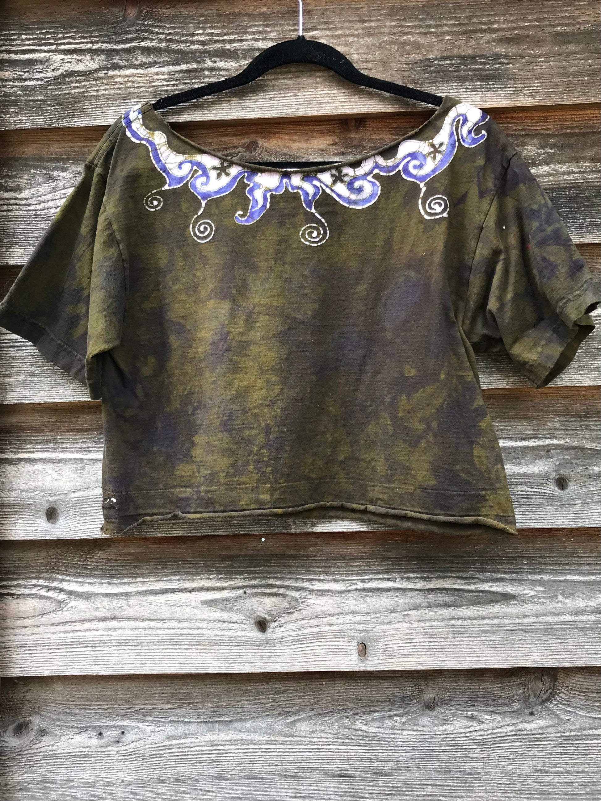 Perpetual Waves of Sage Oversize Crop Tee Shirts & Tops Batikwalla by Victoria 