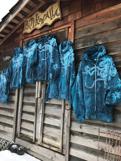 Denim Blue Moon Handcrafted Batik Zipper Hoodie - Size 2X hoodie batikwalla 