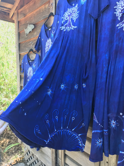 Blue Moon Galaxy - Hand Painted Short Sleeve Batik Dress - Size 3X Batik Dresses Batikwalla 