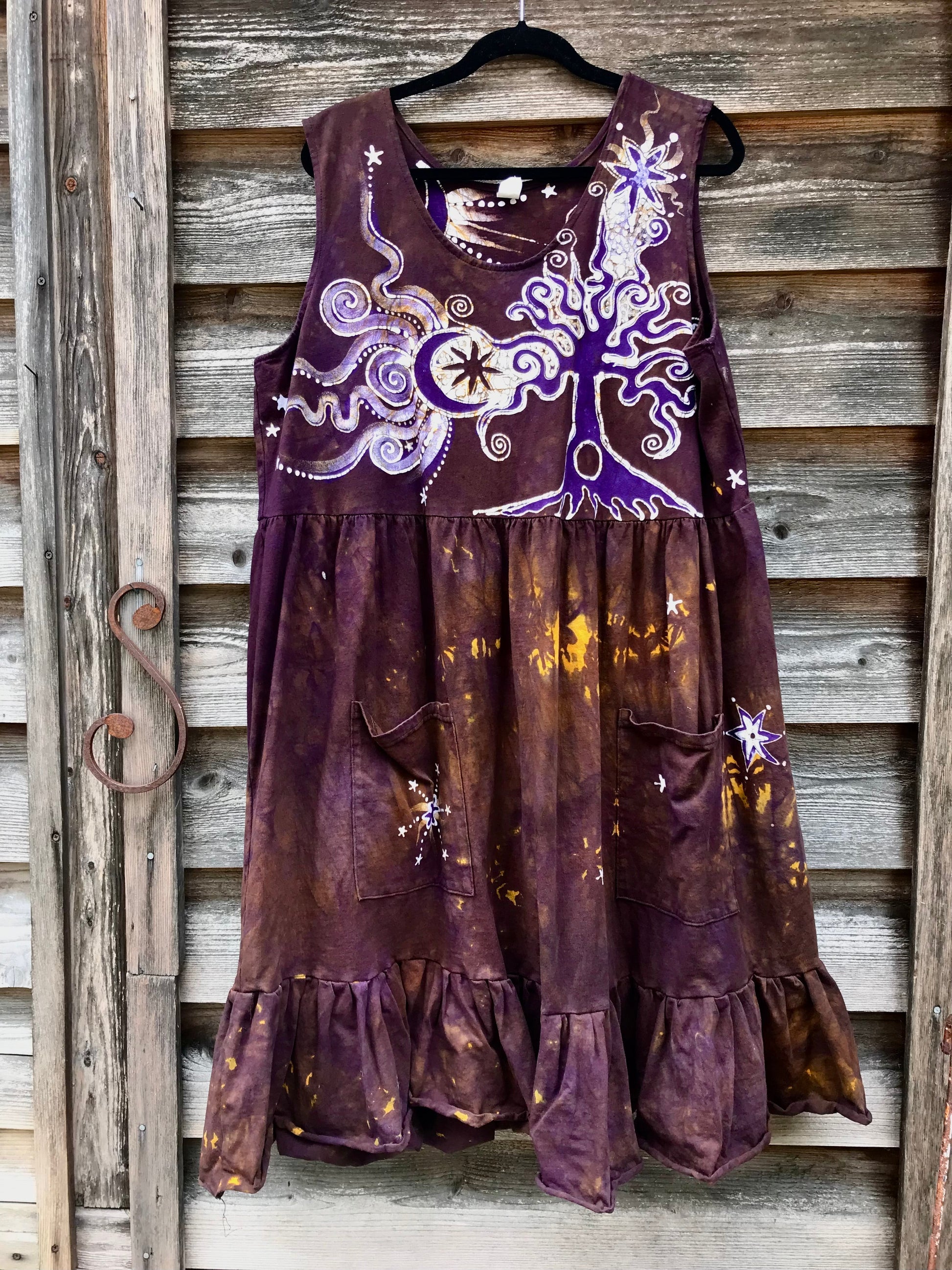 Golden Sun Purple Forest Farmer's Market Pocket Dress - Size 3X Batik Dresses Batikwalla 