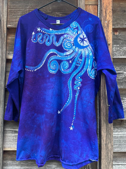 Purple and Blue Moonbeams Raglan Quarter Sleeves Batik Tee Shirts & Tops Batikwalla XL 