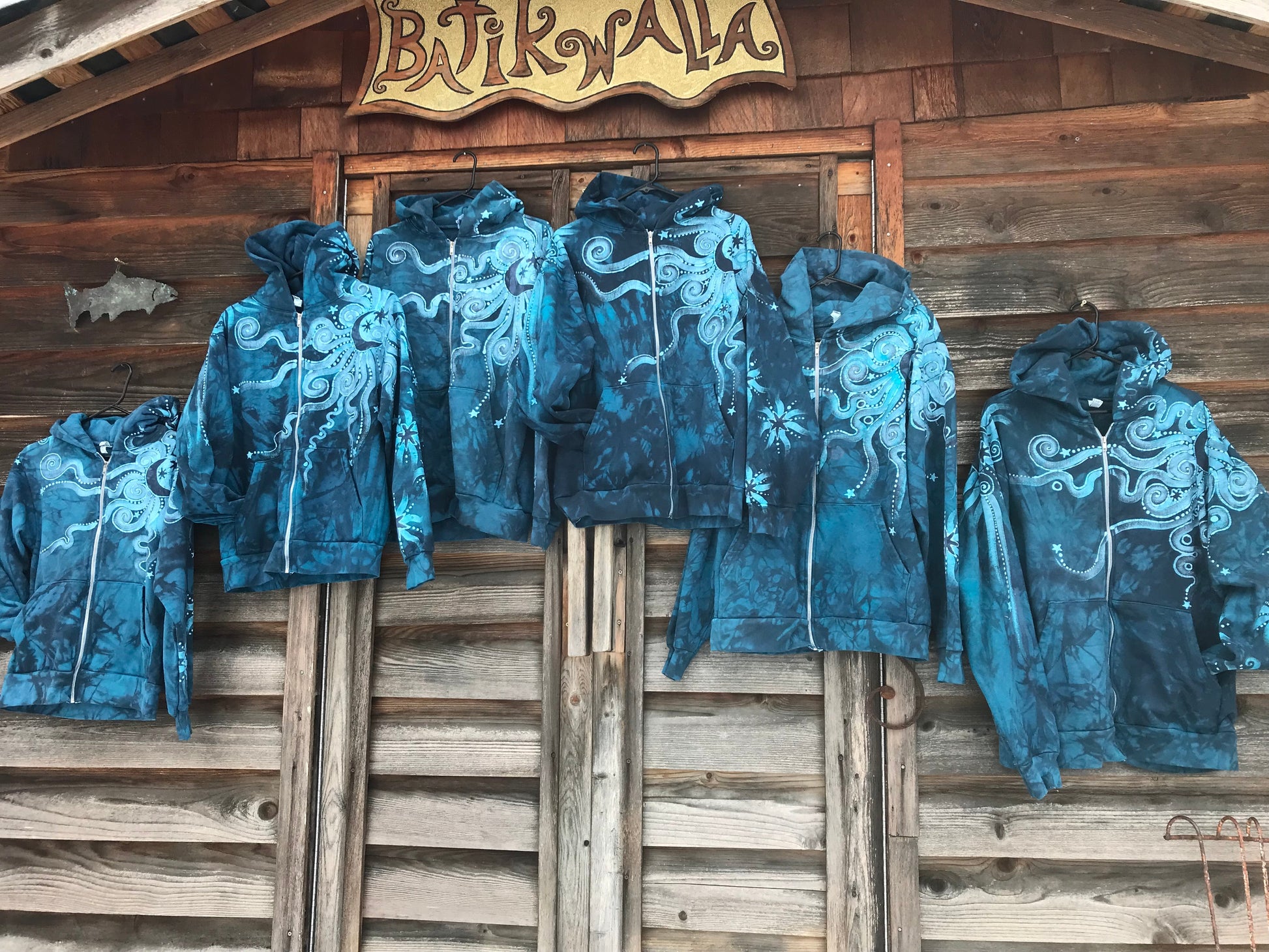 Denim Blue Moon Handcrafted Batik Zipper Hoodie - Size XL hoodie batikwalla 