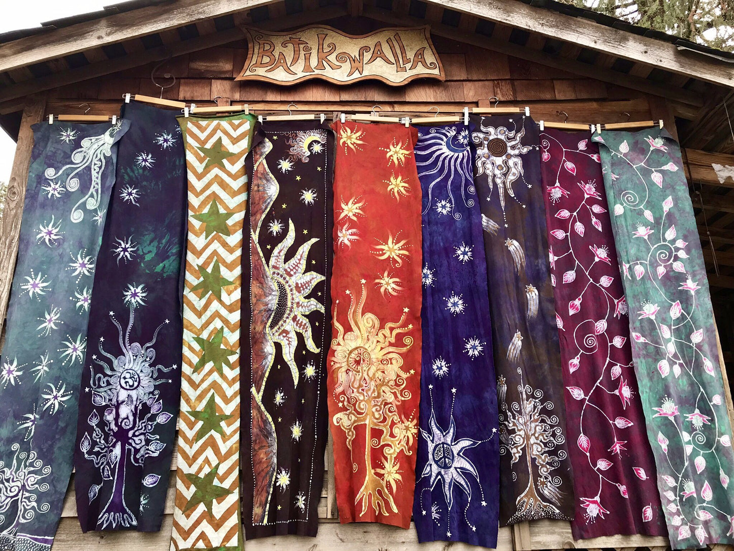 Mystic Mountain Hand Painted Organic Cotton Batik Scarf