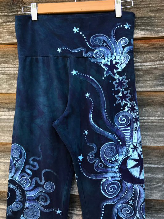 Sale - Dark Blue Teal Moon Handmade Batikwalla Stretchy Movement Pants - Size XL Shortness batikwalla 