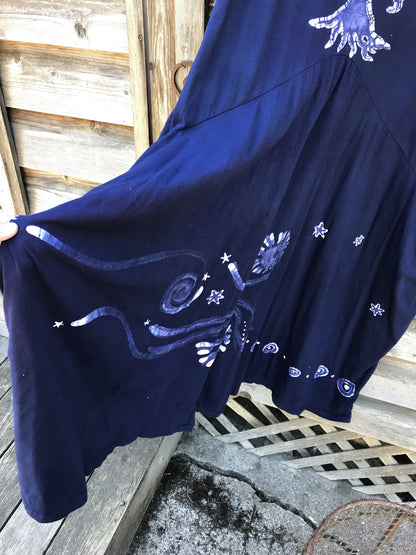 Midnight Moon Tree With Pockets - Short Sleeve Batik Dress - Size 2X Batik Dresses Batikwalla 