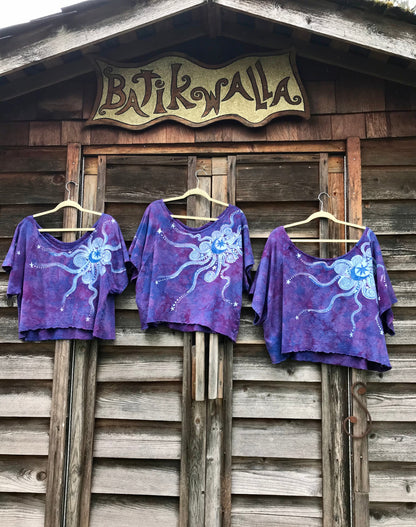 Purple Moonbeams Organic Cotton Terry Handmade Batik Top - L/XL (Extremely Oversized) Batik Dresses Batikwalla 