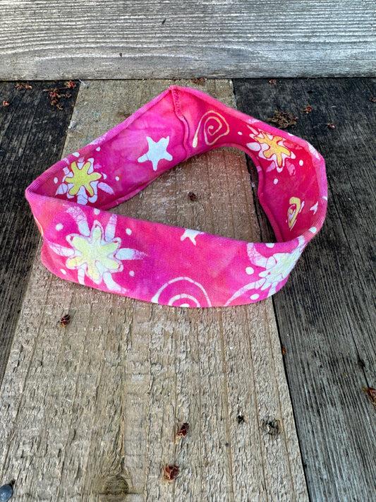 Pink Lemonade Handmade Headband - Authentic Batik fabric Batikwalla by Victoria pink lemon with stars 