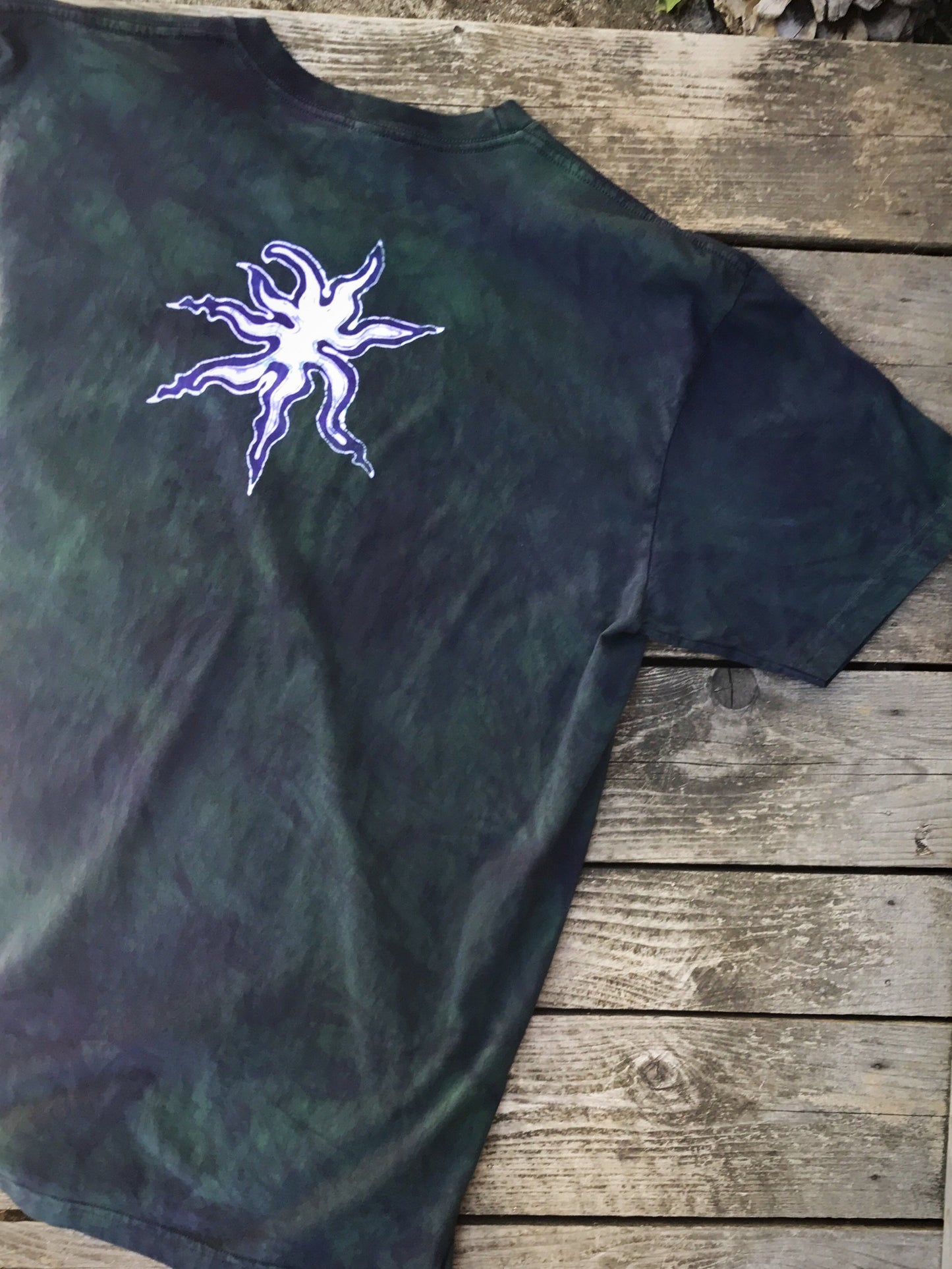 Solar Eclipse in Teal and Dark Purple Handmade Batikwalla Tshirt - Size 2X