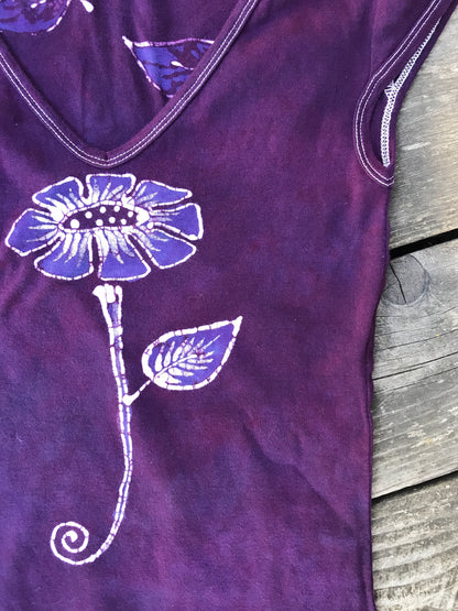 Flower Power In Purple Passion Handmade Batik Summer Tee