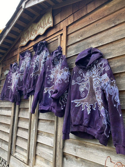Tree Moon Magic All Around Me in Glowing Earth Purple Pullover Hoodie - Handcrafted Batik hoodie batikwalla 