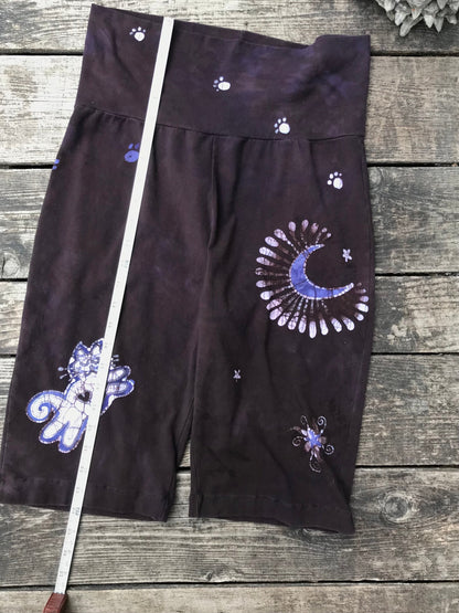 Slim Cat and Moon and Stars Batik Biker Shorts - Purple Eggplant Batikwalla by Victoria 