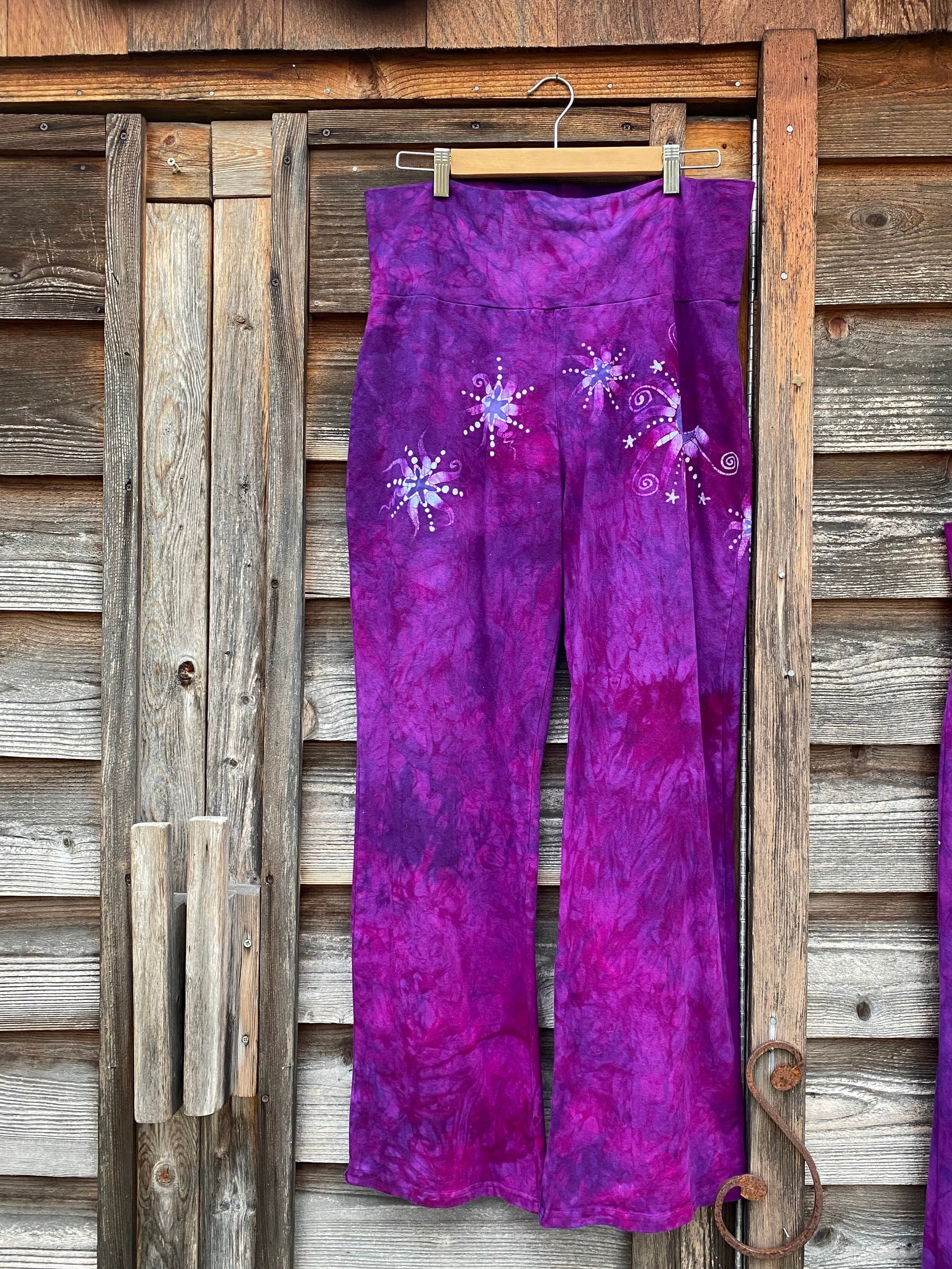 Hot Pink Moonflower Stars Stretchy Movement Pants Size XL/2X batikwalla XL 