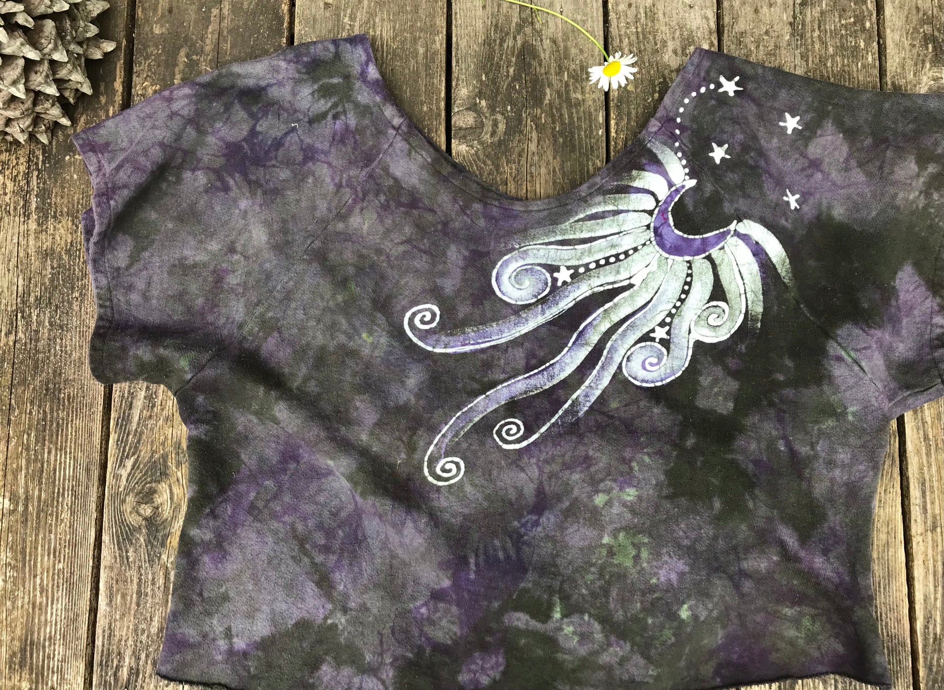 Earth and Purple Moon Organic Cotton Terry Handmade Batik Top - S/M (Oversized) Batik Dresses Batikwalla 