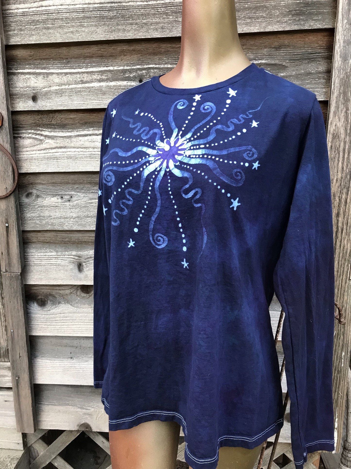 Midnight Star in Blue and Purple Handmade Long Sleeve Batik Top Batikwalla 