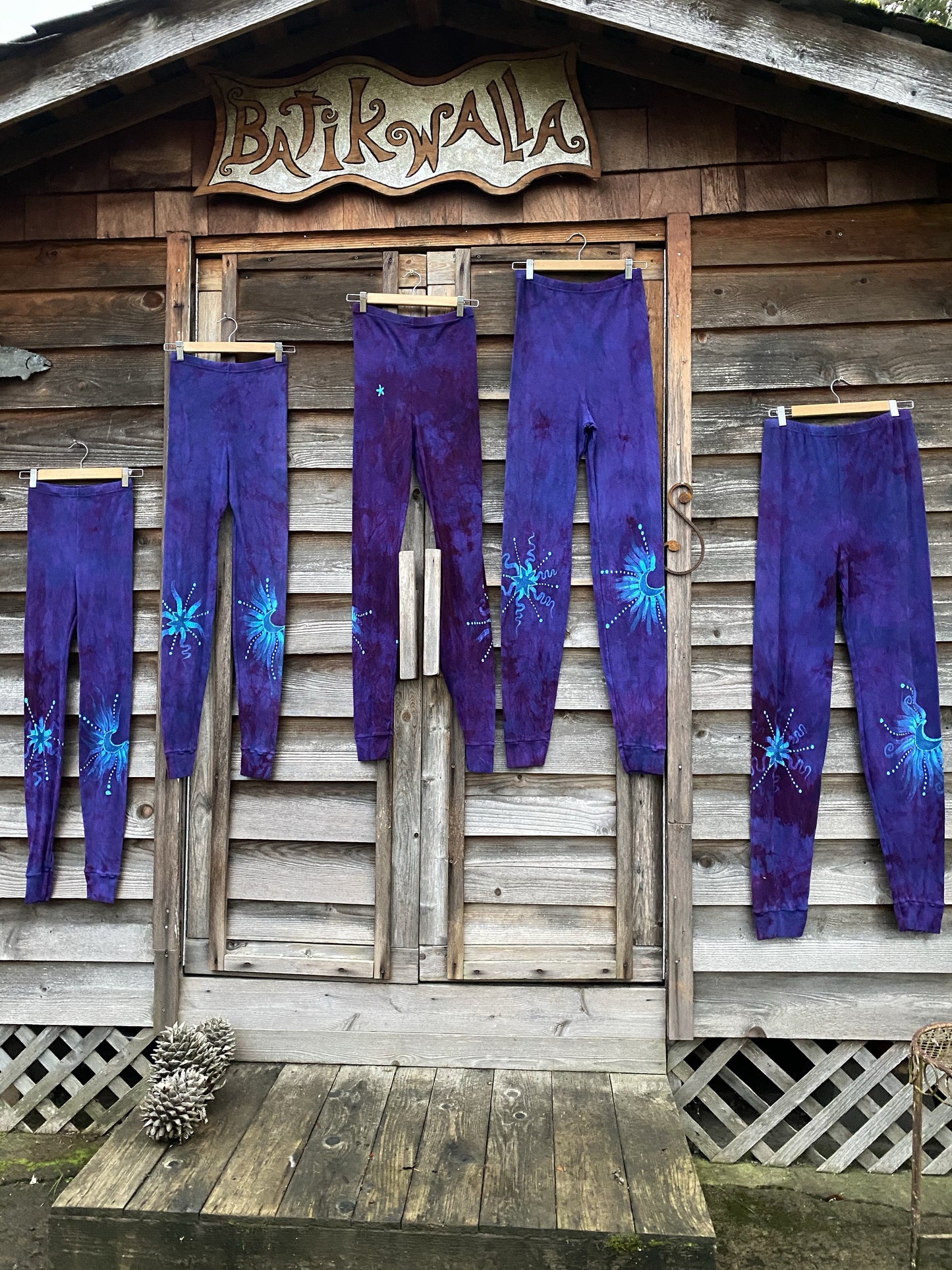 PURE Cotton Batik Leggings - Purple Galaxy With Crazy Stars leggings batikwalla 