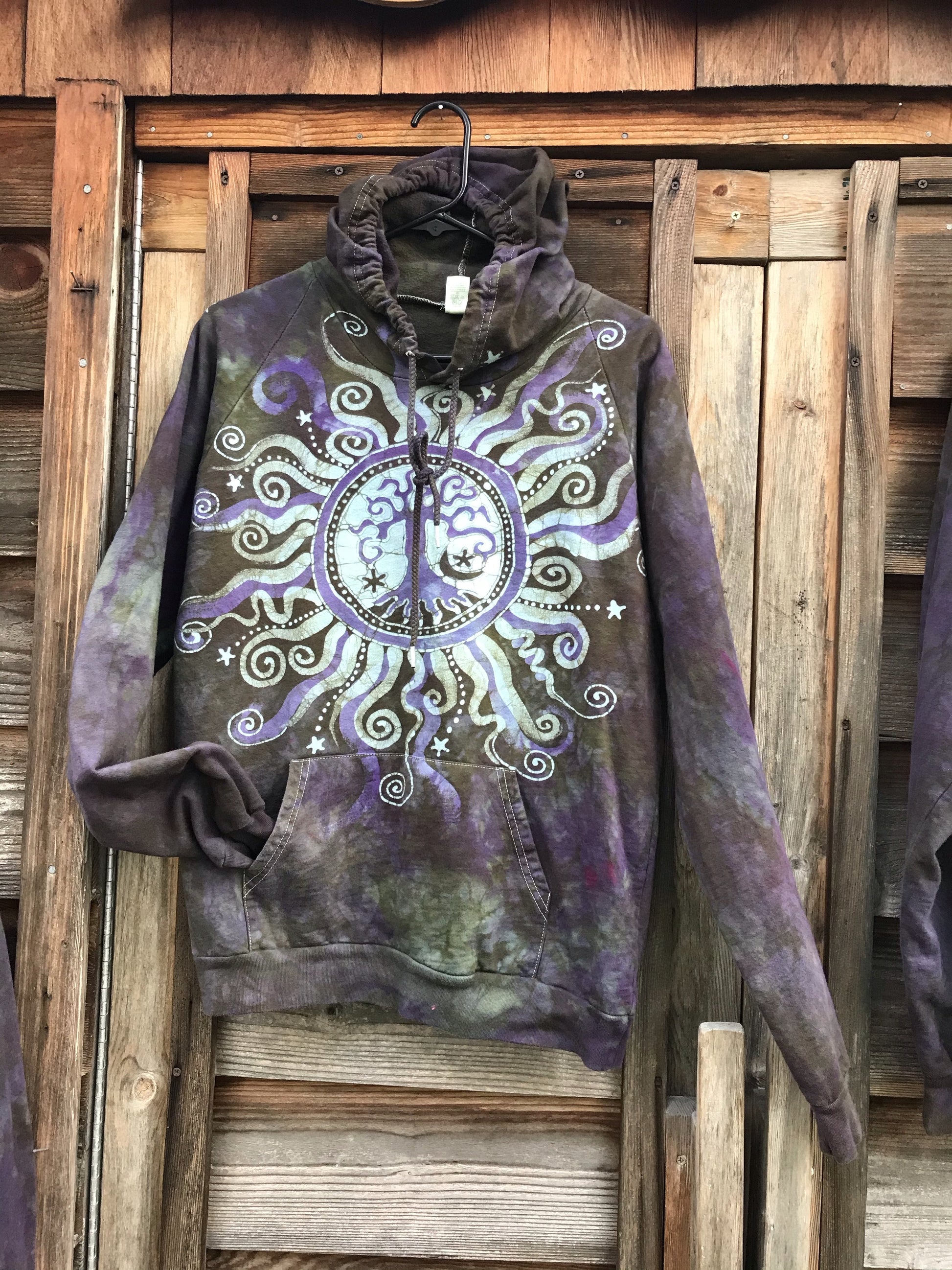 Sage Goddess Purple Tree Of Life Pullover Batik Hoodie - Handcrafted In Organic Cotton hoodie batikwalla Medium 