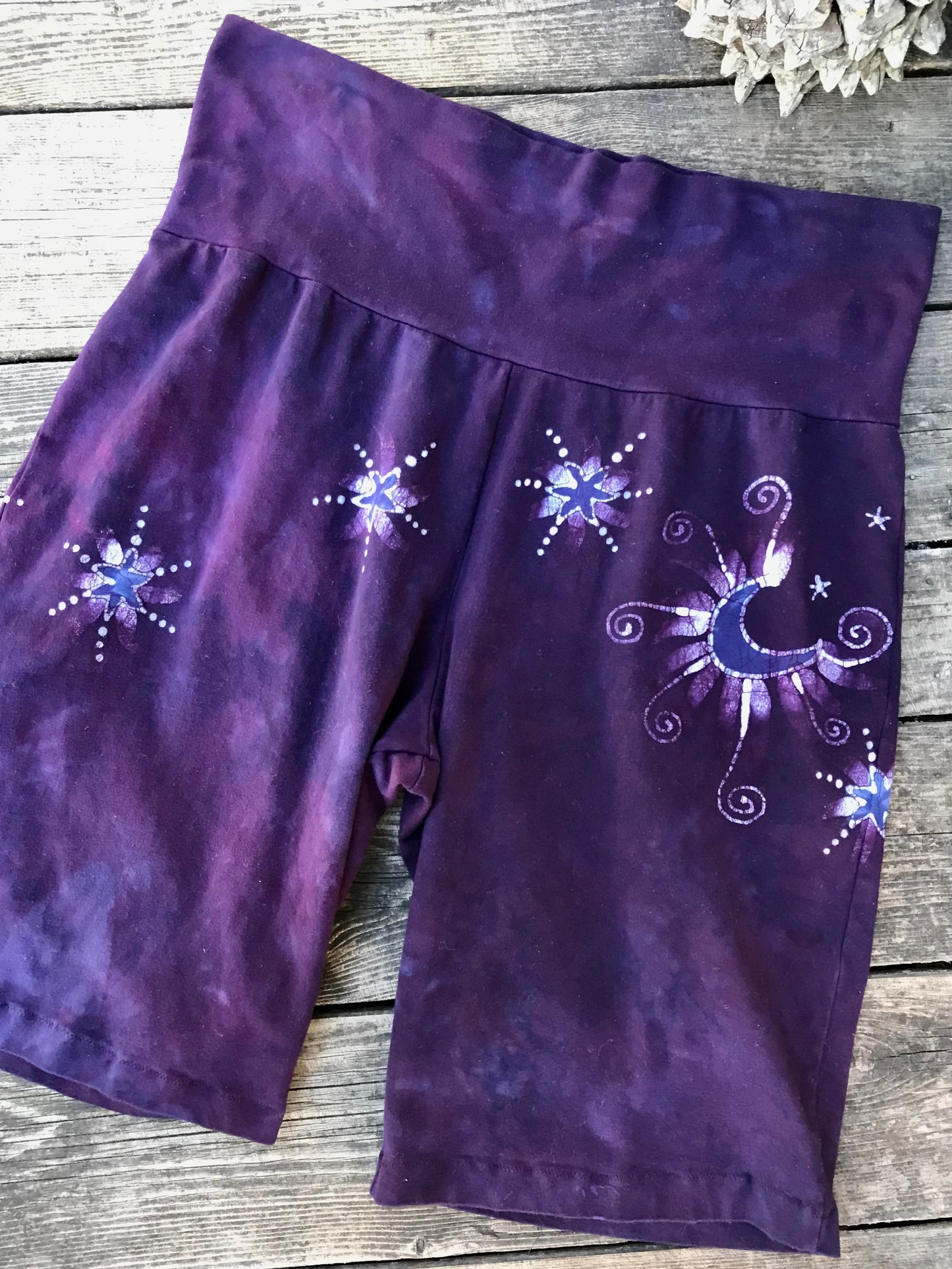 Moon and Stars Batik Biker Shorts - Purple Eggplant Batikwalla by Victoria 