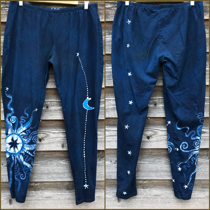 Navy Blue Moon and Stars Batik Leggings leggings batikwalla 2X 