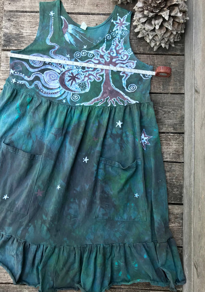 Mist in the Moss Green Forest - Farmer's Market Pocket Dress - Size XL Batik Dresses Batikwalla 