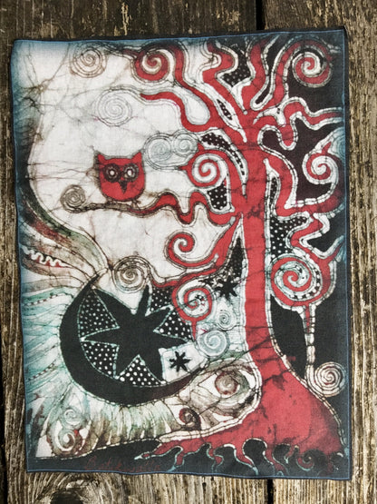 Owl Tree Batik Fabric Print Patch