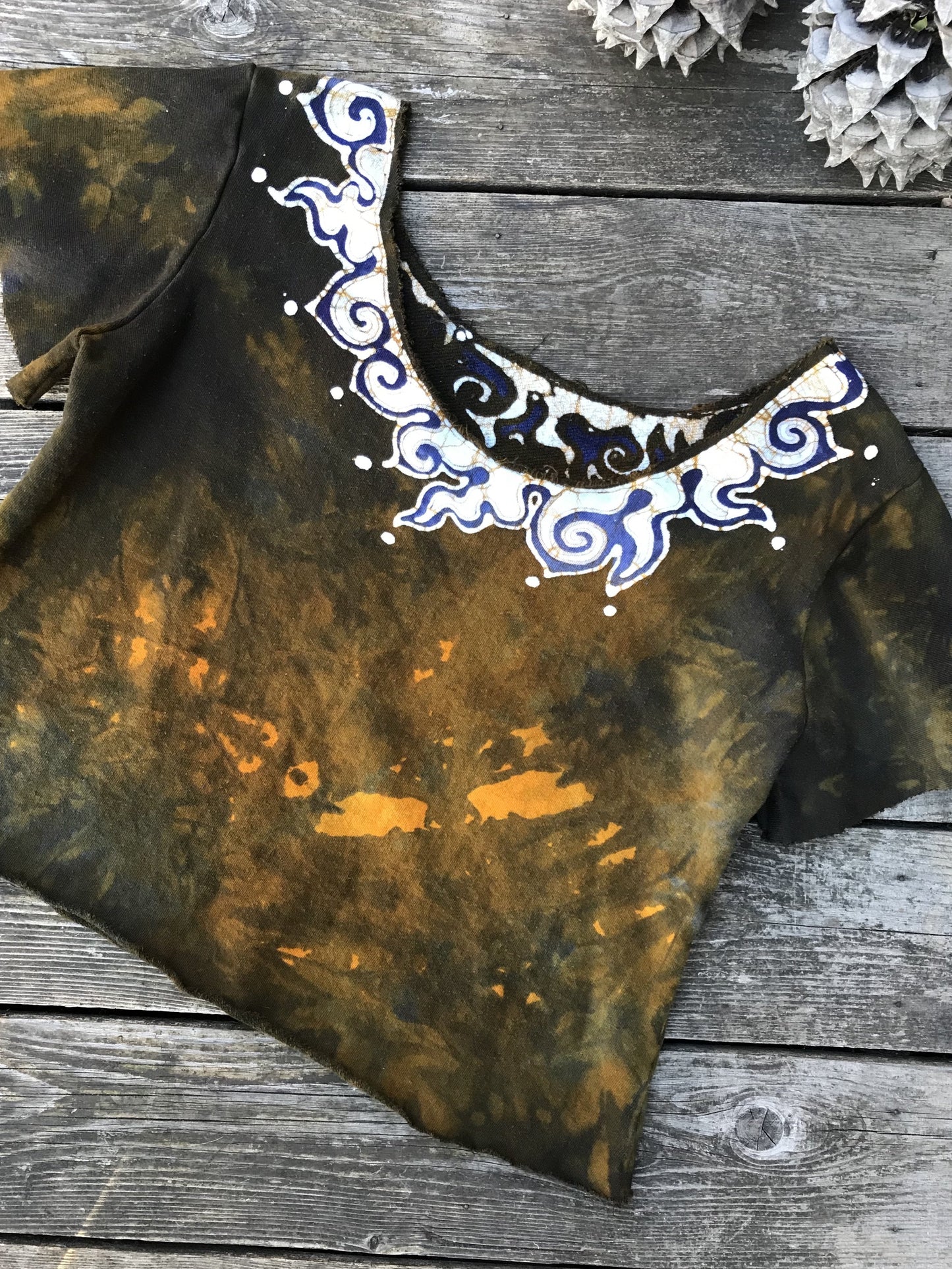 Moon Flames Necklace Semi-Crop Organic Cotton Handmade Batik Top - Medium/Large Batik Dresses Batikwalla 