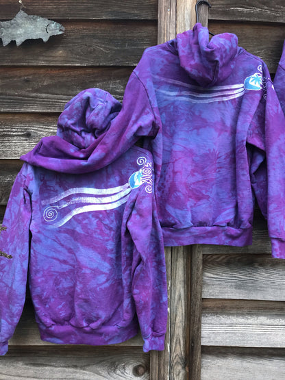 Light Blue Purple Sunset - Handcrafted Batik Pullover Hoodie hoodie batikwalla 
