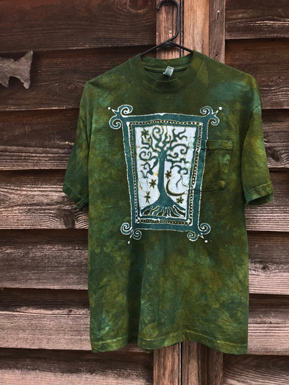 Tree of Life Scrolls Handmade Batik Tshirt with Hidden Pocket tshirt batikwalla Medium 