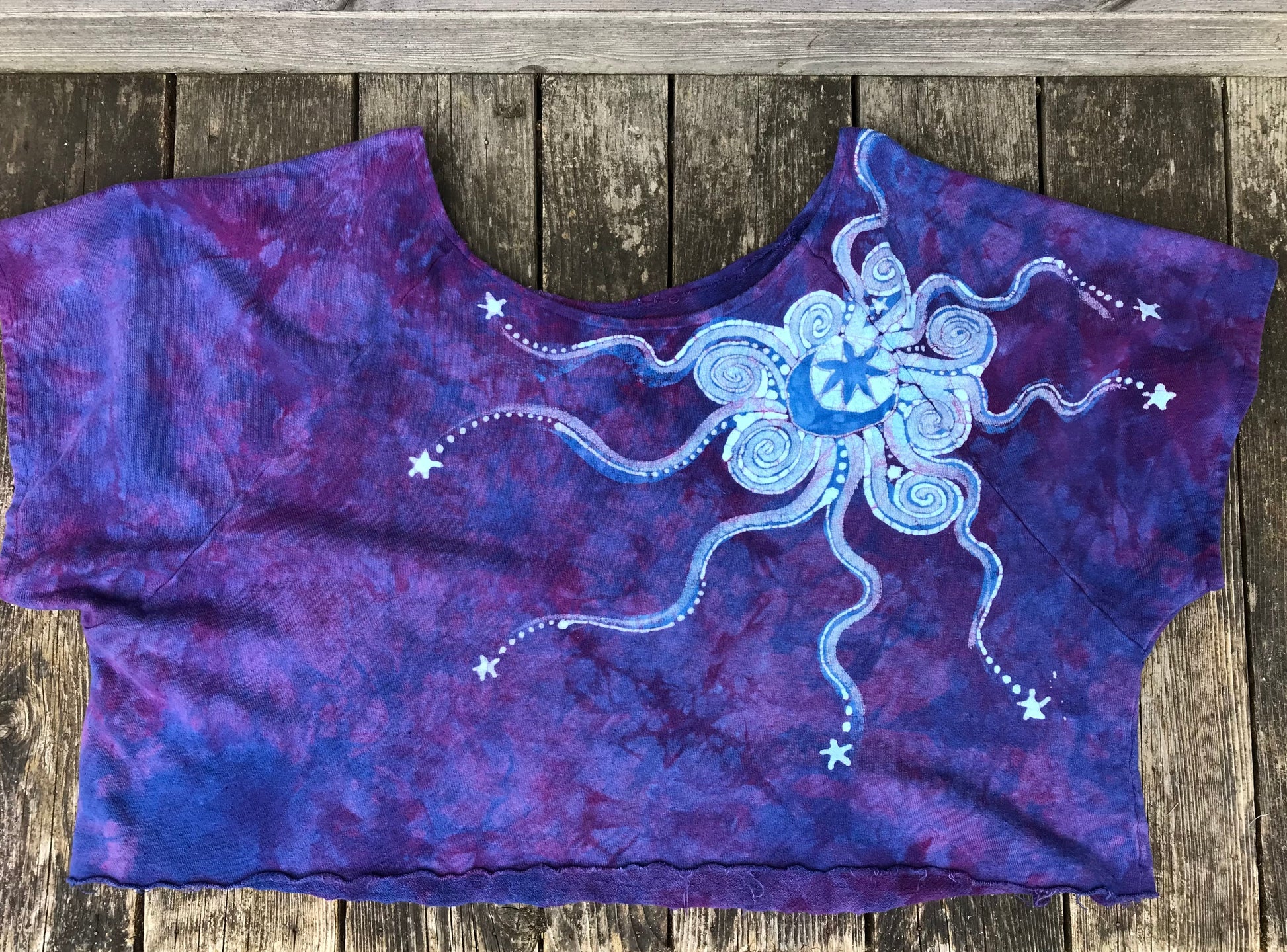 Purple Moonbeams Organic Cotton Terry Handmade Batik Top - L/XL (Extremely Oversized) Batik Dresses Batikwalla 
