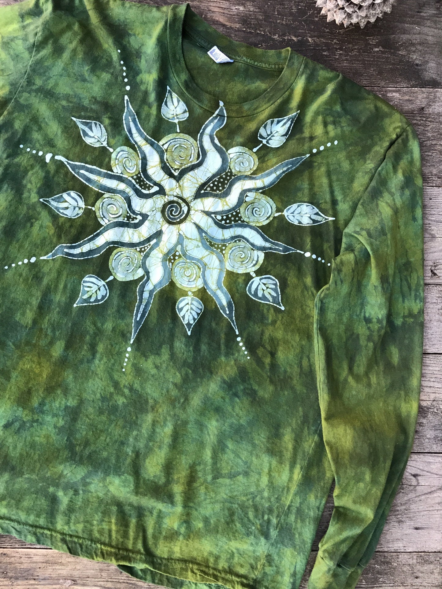 Green Leaf Handmade Batik Long Sleeve Tshirt