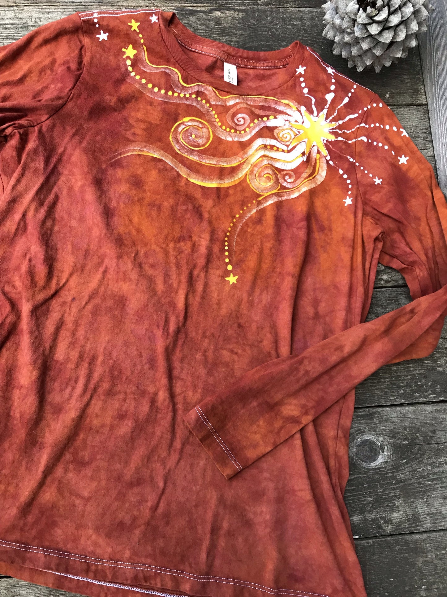 Orange Spice Star Blaze Handmade Long Sleeve Batik Top Batikwalla 