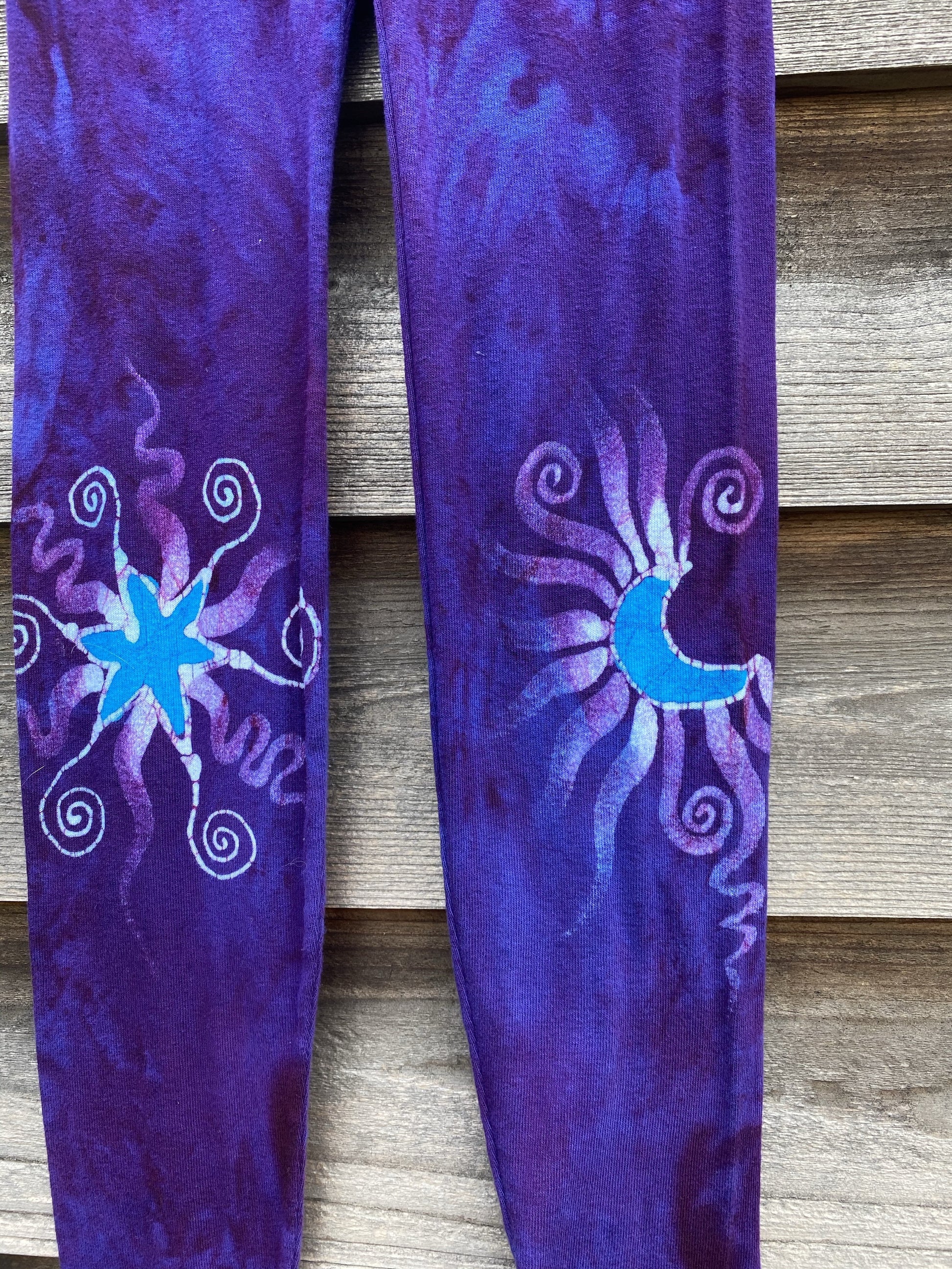 Purple Galaxy Crazy Stars PURE Cotton Batik Leggings leggings batikwalla 