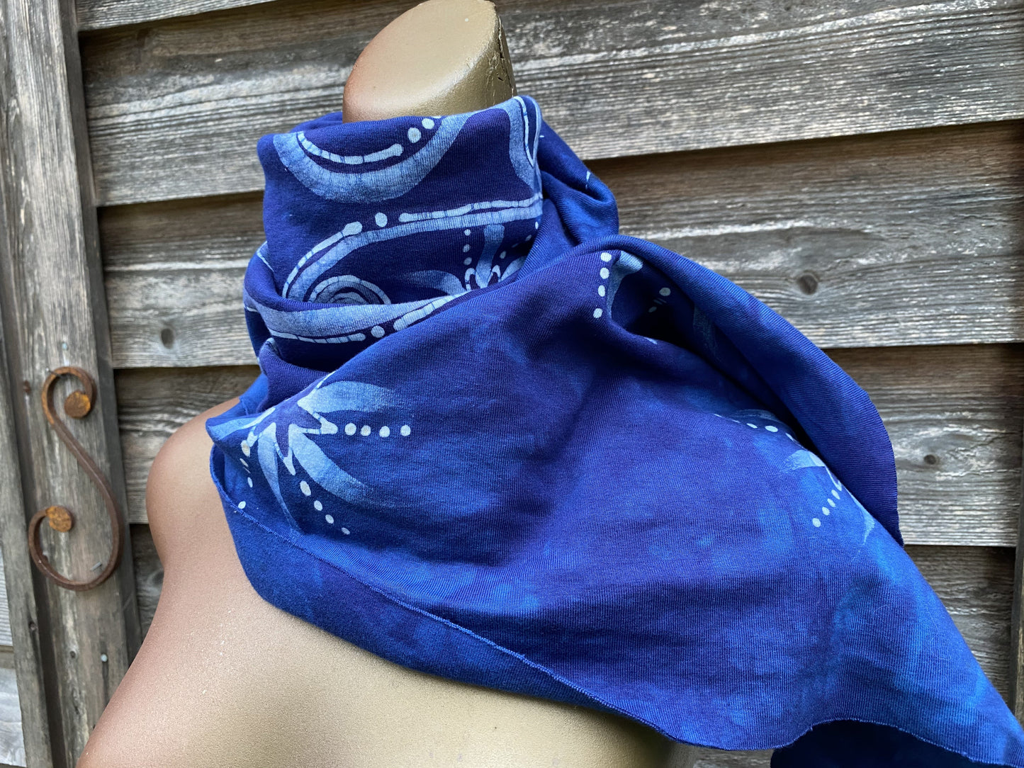 Blue Moon Rising - Hand Painted Organic Knit Fabric Scarf scarf batikwalla 